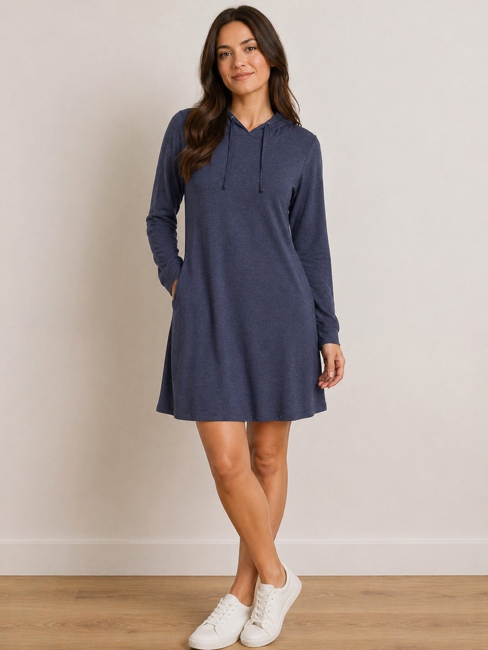 Agnes & Dora Navy Long-Sleeve Hooded Dress